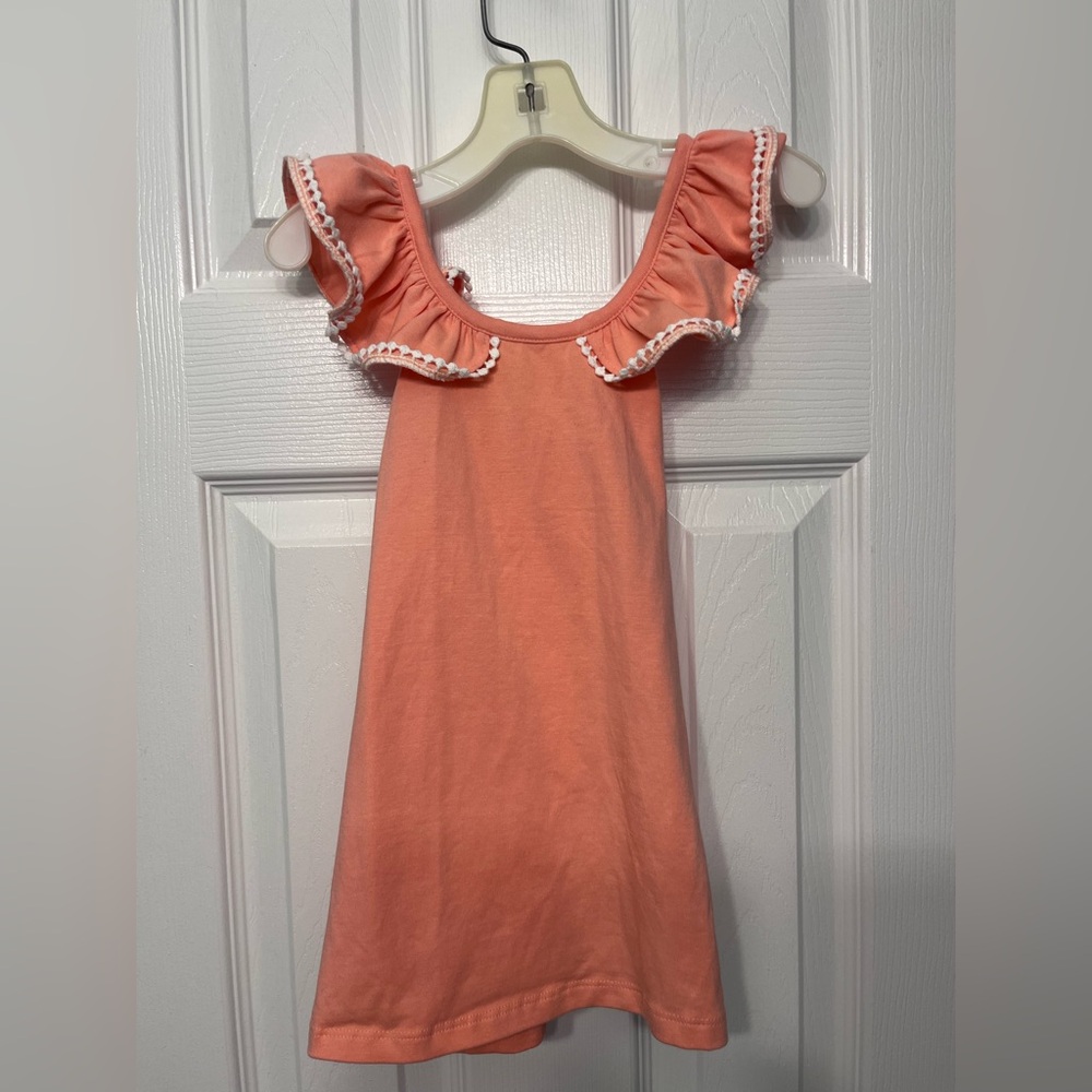 Cynthia Rowley Girls Coral Ruffle Sleeve Dress w White Trim - Sz Girls XS/4